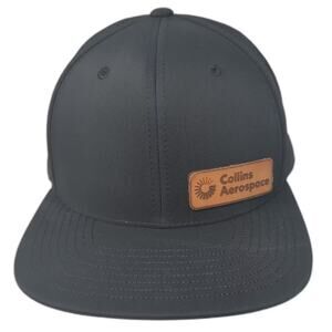 Branded Bills Collins Aerospace Black Trucker Hat Brown Leather Patch OS Cap